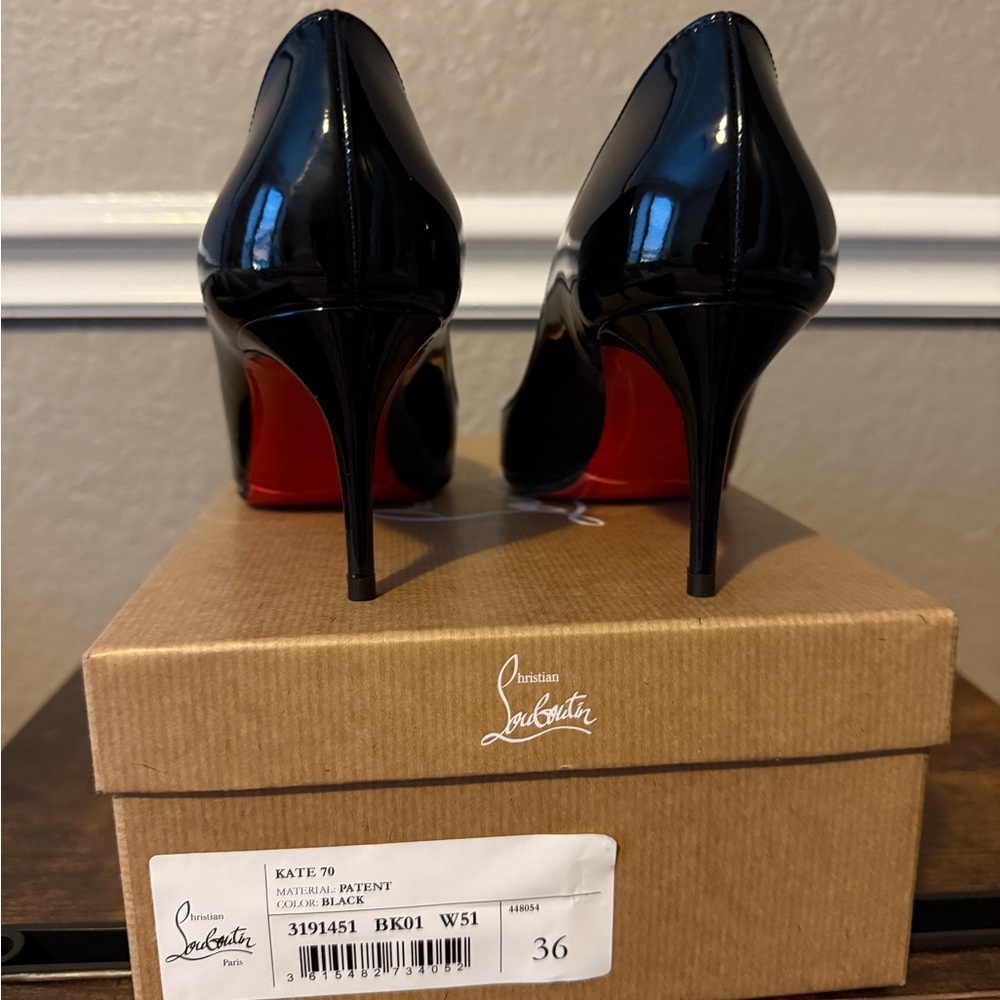 Christian Louboutin Black Patent Leather Pointed Toe Pumps with Red Soles - Picture 9 of 13